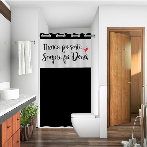 Cortina Box Banheiro com Ilhós - FRASE DEUS - com Visor Anti Mofo Resistente Alta Qualidade PVC Cortina Box Banheiro com Ilhós - FRASE DEUS - com Visor Anti Mofo Resistente Alta Qualidade PVC