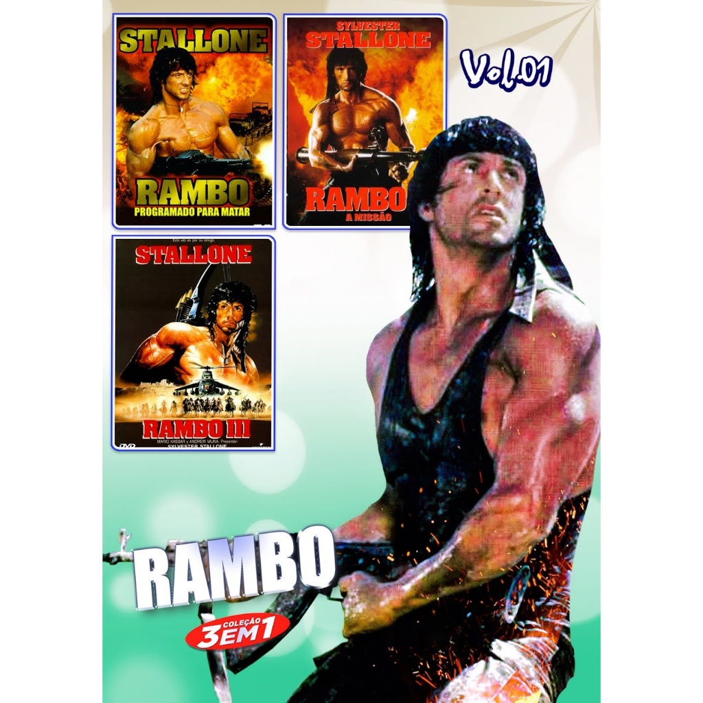 Coleção Filmes Rambo 3 em 1 Volume 01(Programado para matar, Em a missão e Rambo 3)