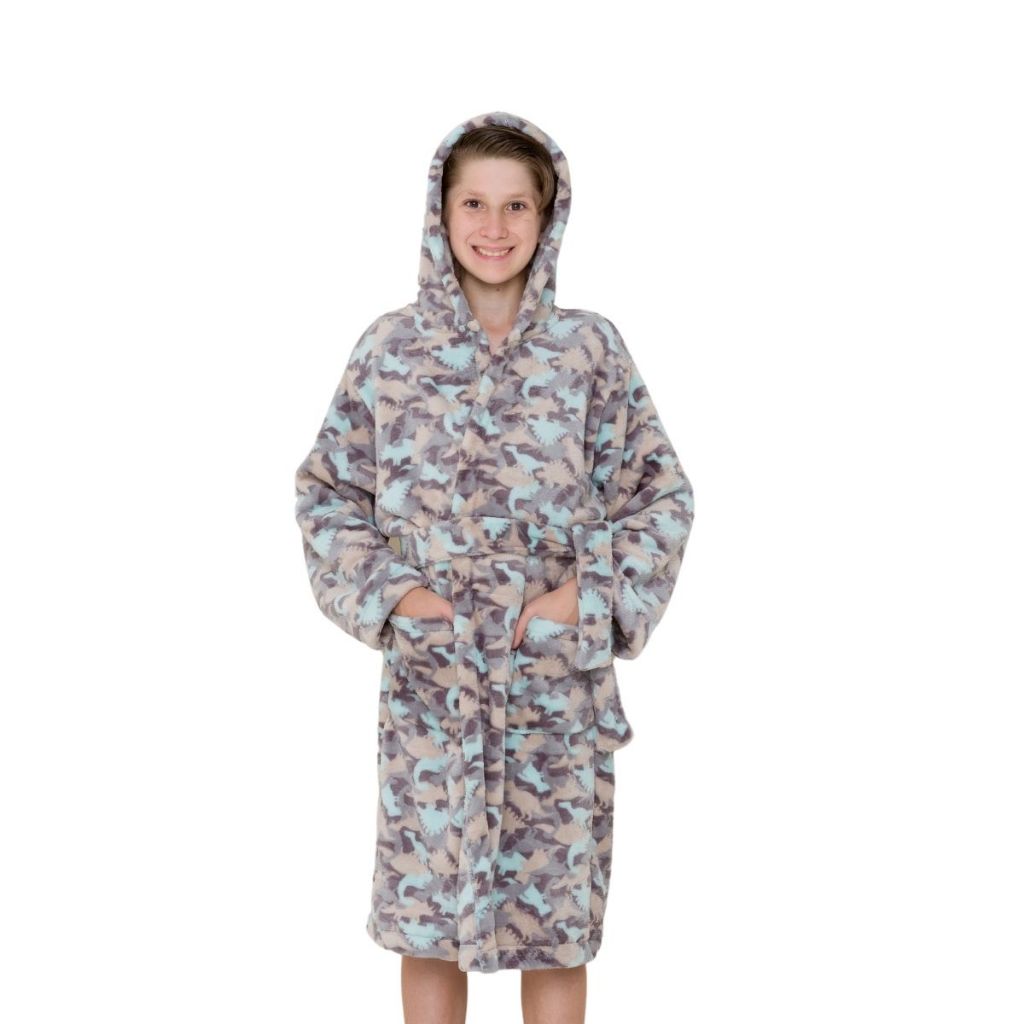 Roupão Fleece Estampado Infantil Juvenil com Capuz e Bolsos Inverno Quentinho Peluciado com Touca