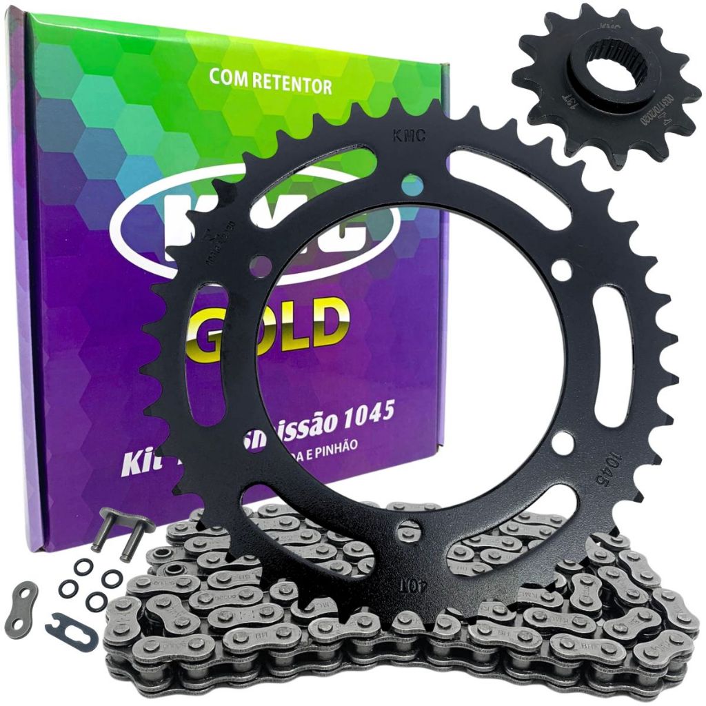 Kit Relação Transmissão KMC XT250 TENERE - Completo Em Aço 1045 Coroa Pinhão e Corrente Com Retentor em Oferta na Shopee