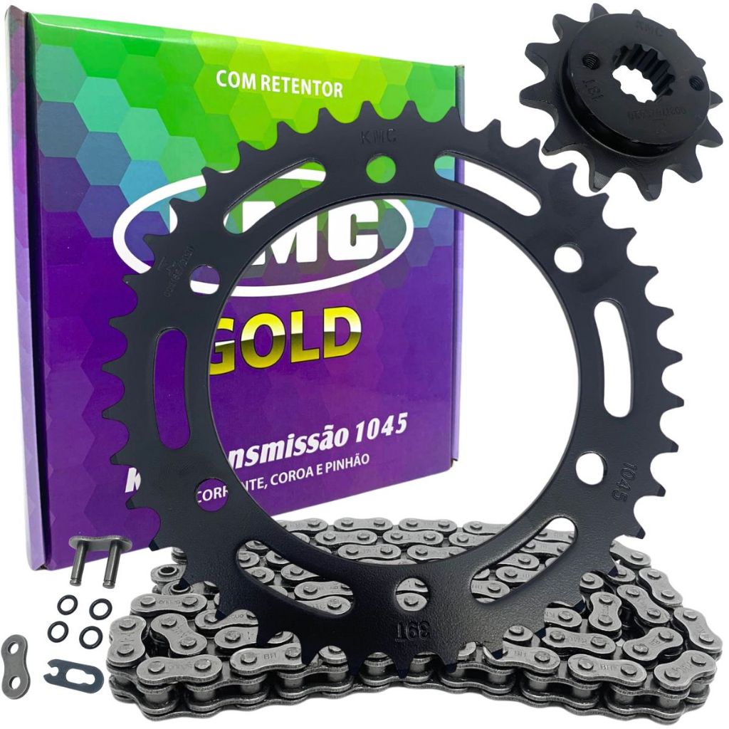 Kit Relacao Em Aço Honda Cb 300 Kmc Gold Com Retentor - Completo Coroa/Corrente e Pinhão