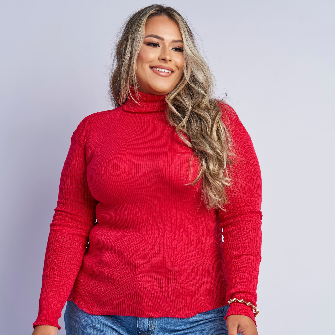 Blusa Plus Size  Cacharrel Gola Alta Segunda Pele Feminina Trico Inverno
