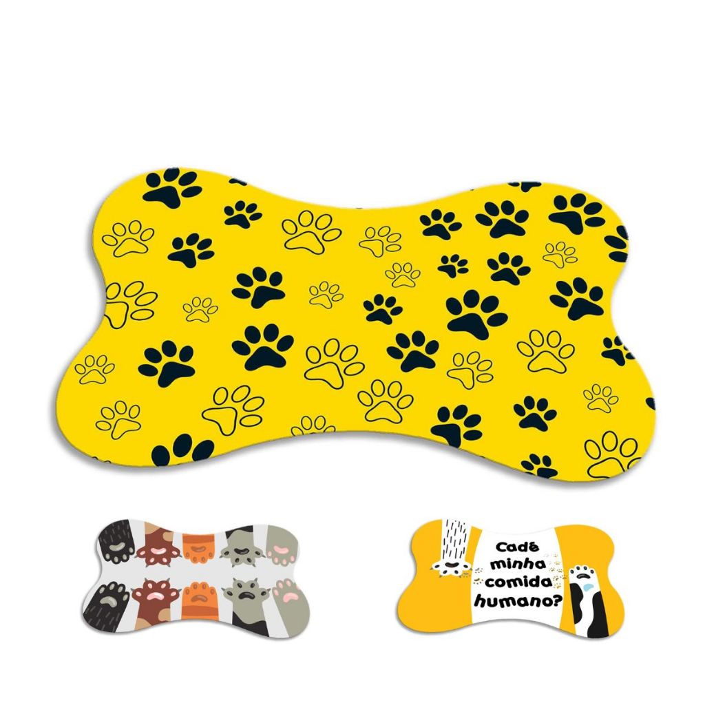 Kit 3 Tapete Pet Patinha Para Comedouro Osso 46x30