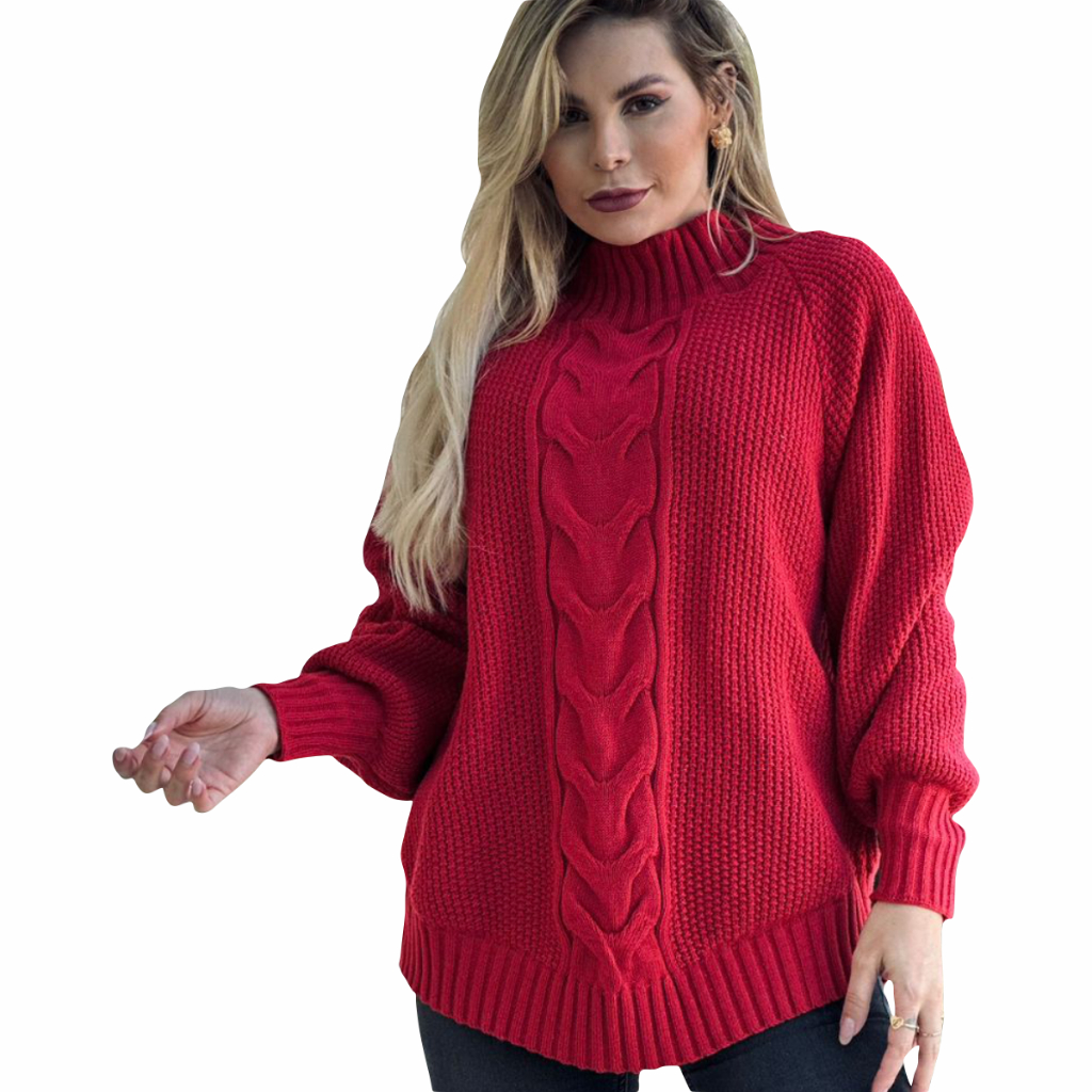 Ponche Blusa Feminina Manga Longa Tricot Poncho Gola Alta