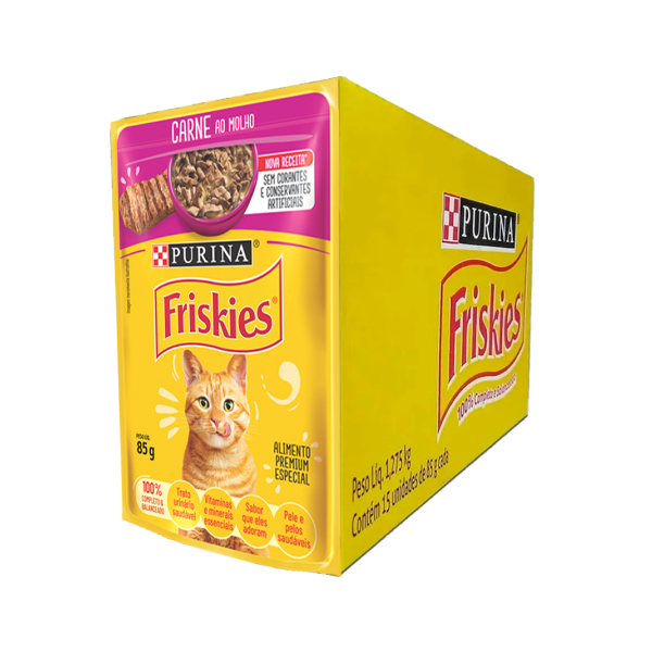 Kit com 15 Saches - Ração Úmida Friskies Gatos Adultos Carne ao Molho sache 8... 85g