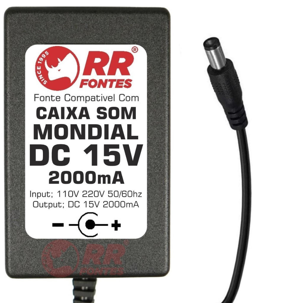 Fonte Carregador 15v P/ Caixa Amplificada Cm07 Mondial Bivol