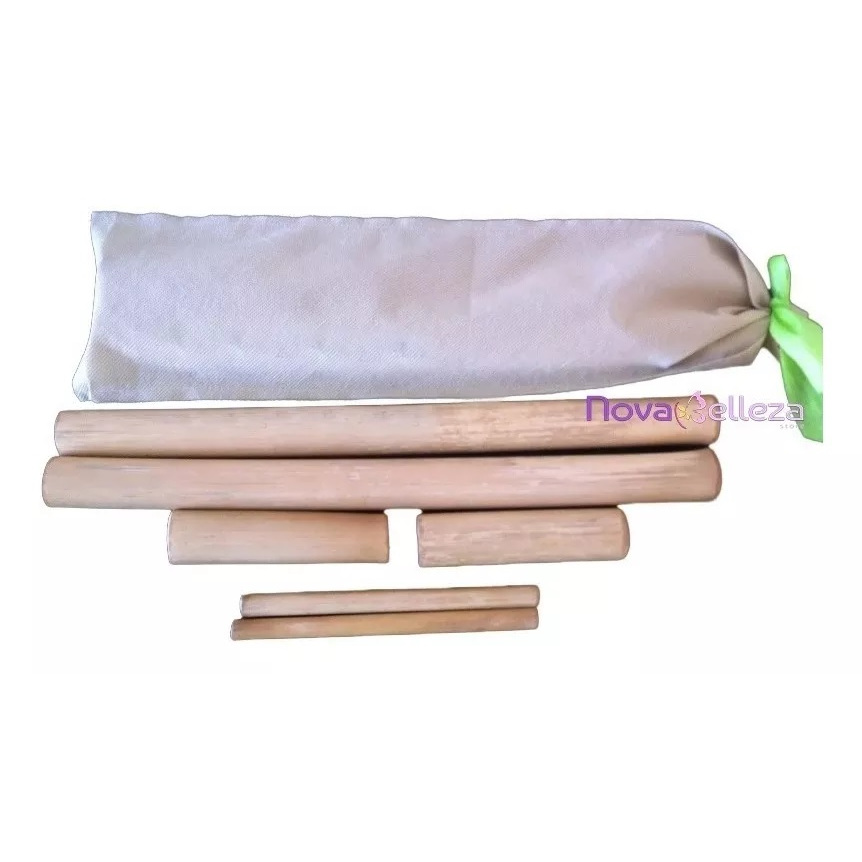 Kit Bambu para Massagem e Bambuterapia 6 Peças Novabelleza