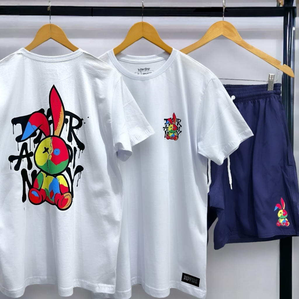 Kit Conjunto Streetwear Coelho Ripfire Bermuda Tac Tel + Camiseta Branca Algodão Elastano
