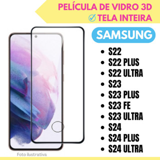 Película de Vidro 3D Para Samsung S22 / S22 Plus / S22 Ultra / S23 / S23 FE / S23 Plus / S23 Ultra / S24 / S24 Plus / S24 Ultra / Protetor de Tela Inteira.
