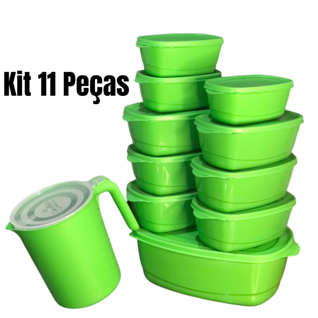 Kit Pote Plástico para Mantimentos e Alimentos, Vasilhas Grande e Médias + Jarra  de Suco 1800ml