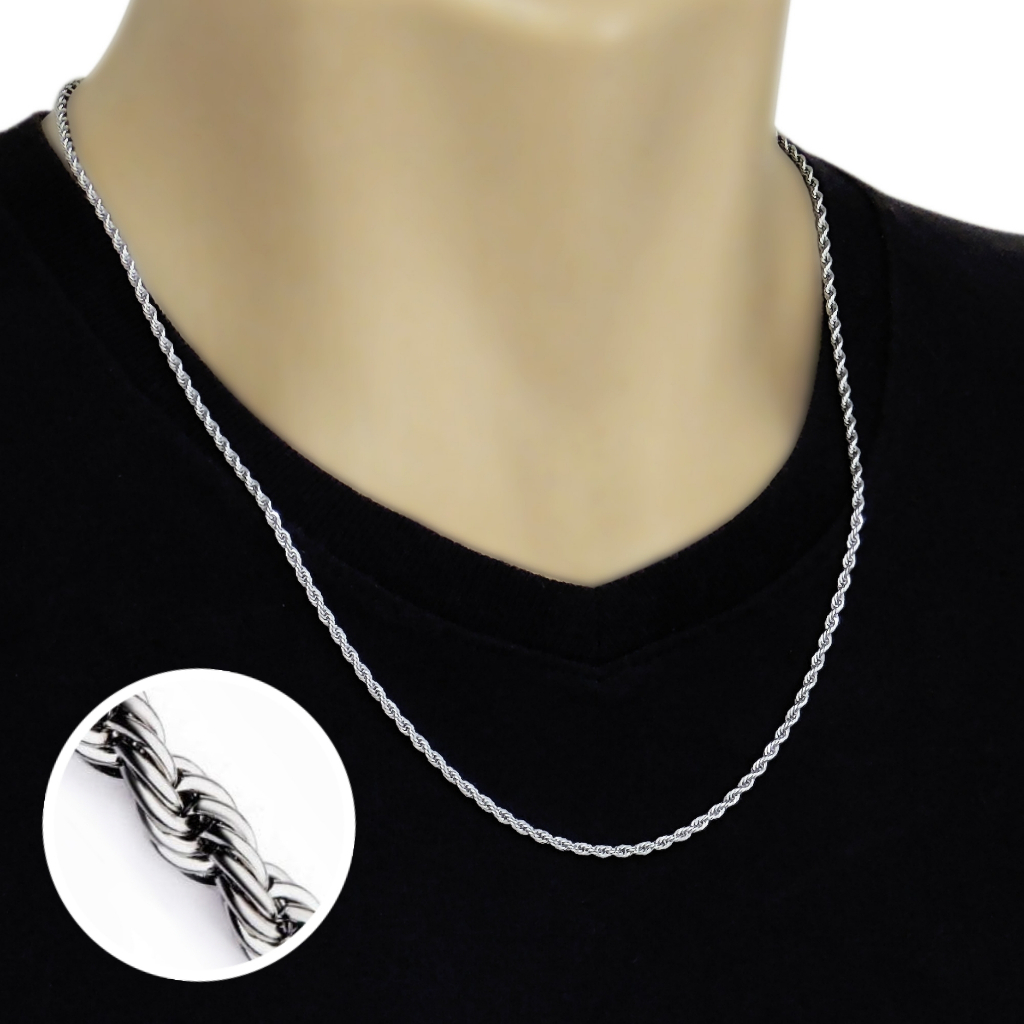 Colar Cordão Masculino Baiano Aço Inox Legítimo Prata Corrente Masculina em Oferta na Shopee