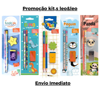 Kit Lapis HB Preto c/2 Lápis + Apontador + Borracha Leo e Leo Vários Modelos material Escolar Volta as Aulas