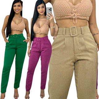 Calça com cinto no linho alfaitaria