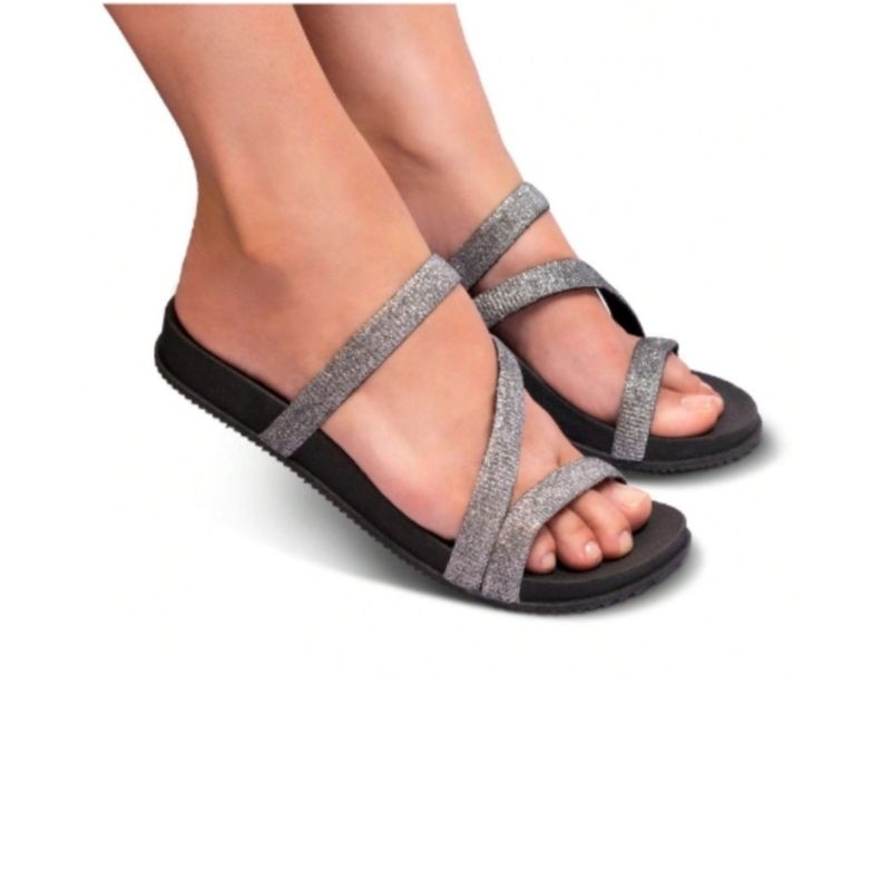 Sandália Feminina Birken Rasteira Confortavel Plataforma Brilho Preto em Oferta na Shopee