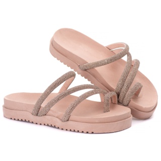 Sandália papete feminina com strass brilho confortável lançamento em Oferta na Shopee