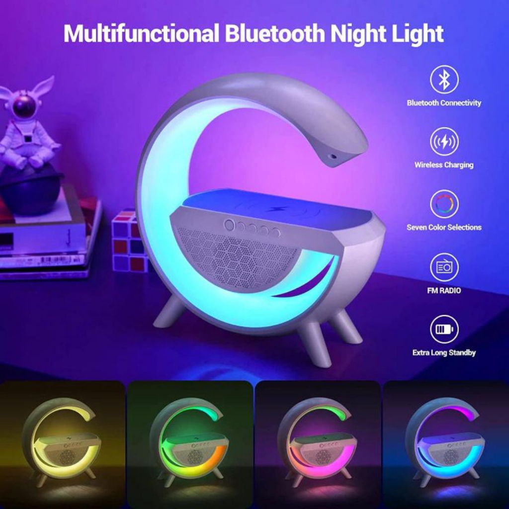 CAIXINHA DE SOM COM CARREGADOR POR INDUÇÃO G-SPEAKER SMART STATION - MULTIFUNCIONAL ALTO FALANTO BLUETOOTH - COM LED RGB VÁRIOS MODOS- LUMINARIA CAIXA DE SOM E CARREGADOR.