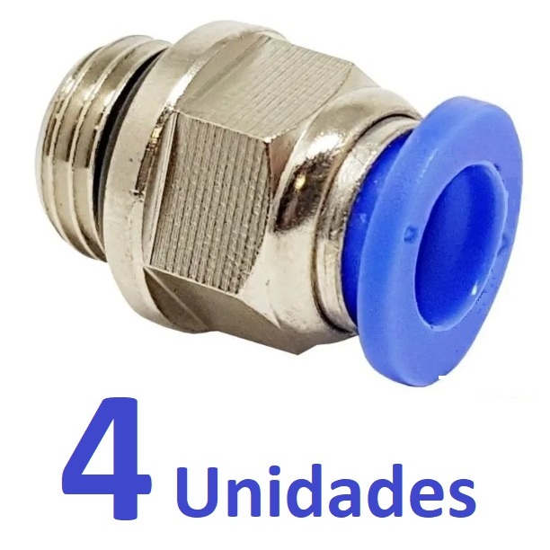 Conector Engate Rápido Tubo Pu 8mm X Rosca 1/4 Bsp - 4 Peças