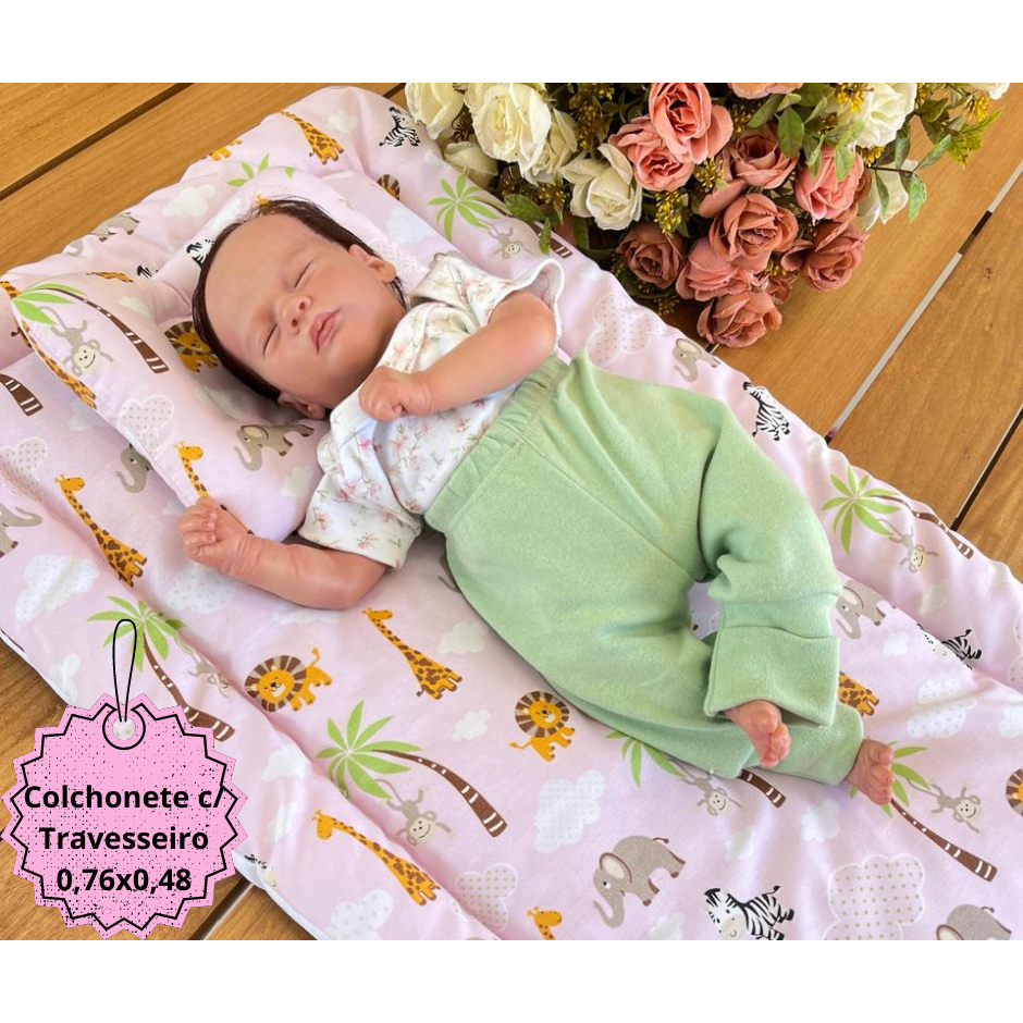 Imagem Colchonete E Travesseiro Para Bebe Estampa Safari Rosa