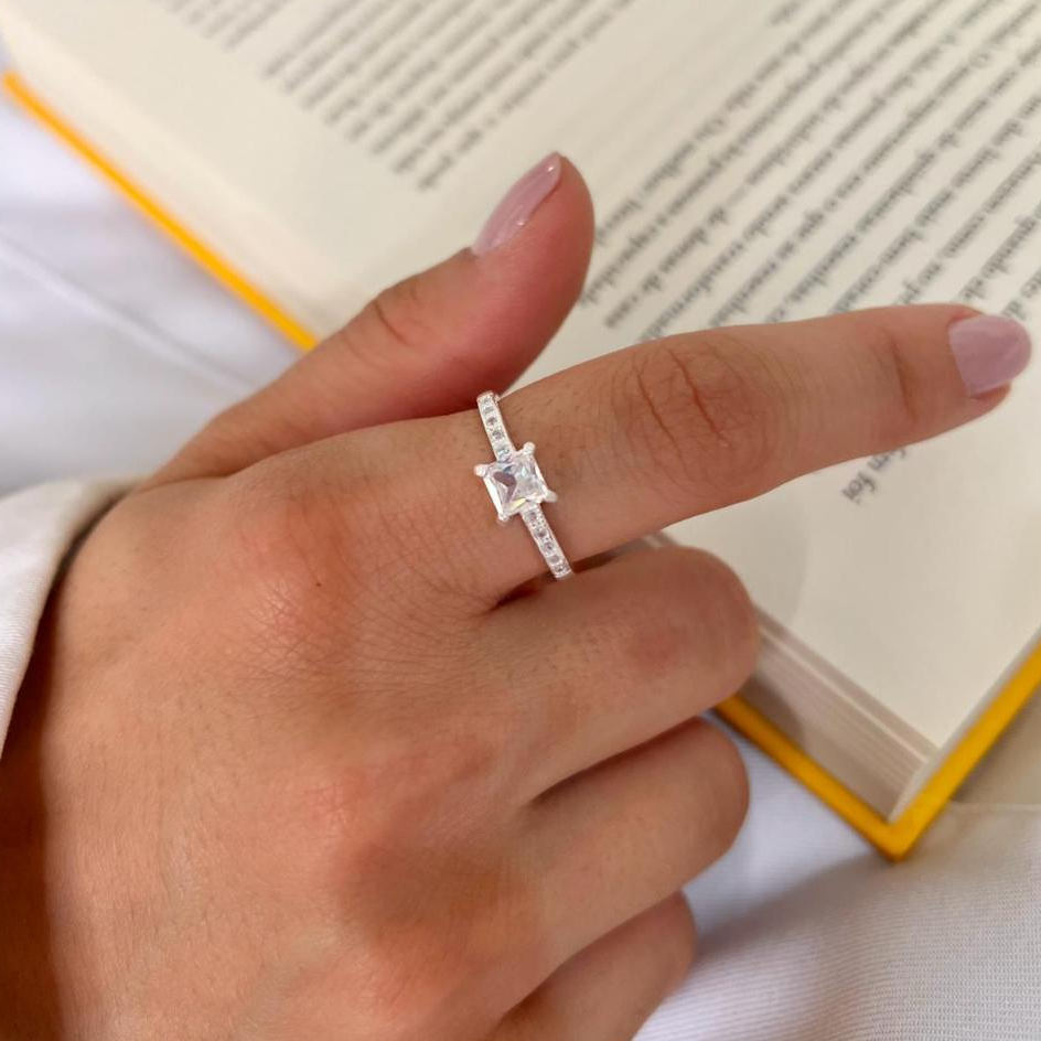 Anel Solitário Zirconia Quadrada Prata 925 Legitima em Oferta na Shopee