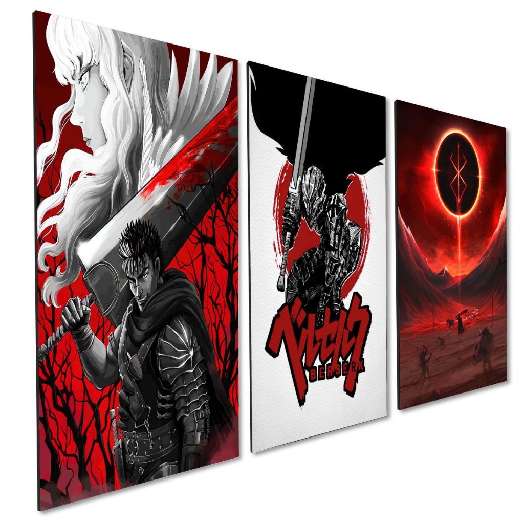 kit 3 Quadro Decorativo Anime Manga Berserk Quarto Geek