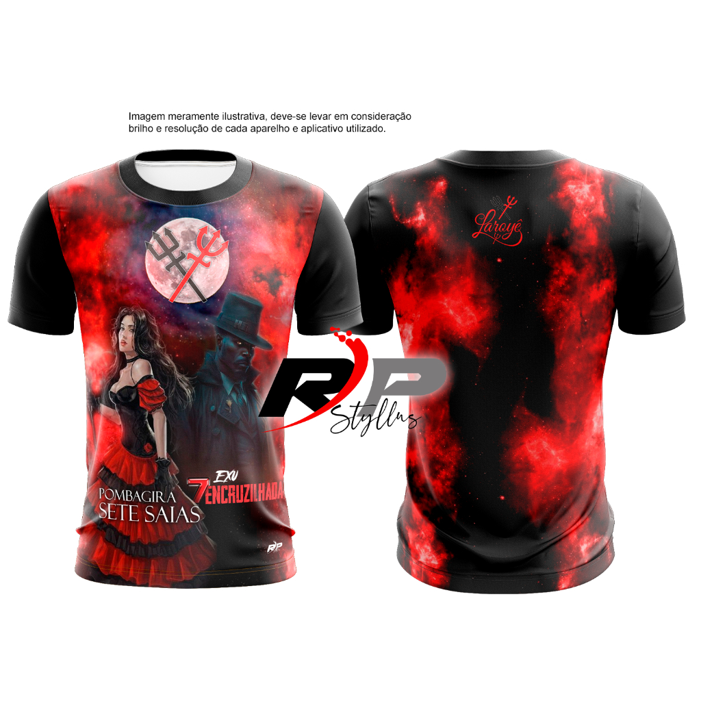 Camiseta religiosa Pomba Gira sete saias e Exu sete encruzilhada