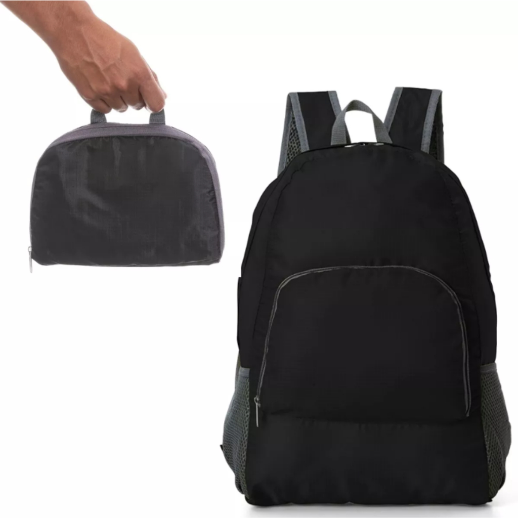 Mochila Esportista Escolar Dobrável Prova D'agua De Nylon Cor Preta Desenho do tecido Liso