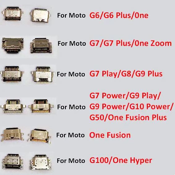 Kits 10 PEÇAS Conector De Carga  Conector Solto Para Moto G6 6G PLUS ONE / G7 G7 PLUS ONE ZOOM / G7 PLAY G8 G9 PLUS / G7 POWER G9 PLAY G9 POWER ONE FUSION PLUS  / ONE FUSION / G100 ONE HYPER