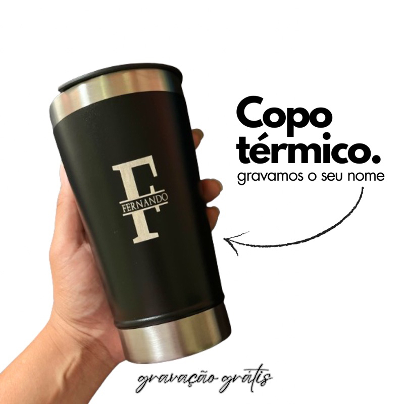 Copo Térmico Aço Preto + Gravação do Nome