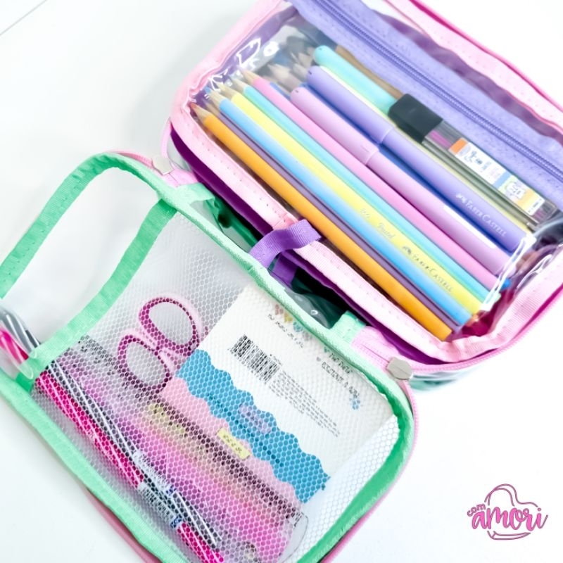 Estojo Box Transparente Com Compartimentos Internos para Lápis Canetas Papelaria em Oferta na Shopee