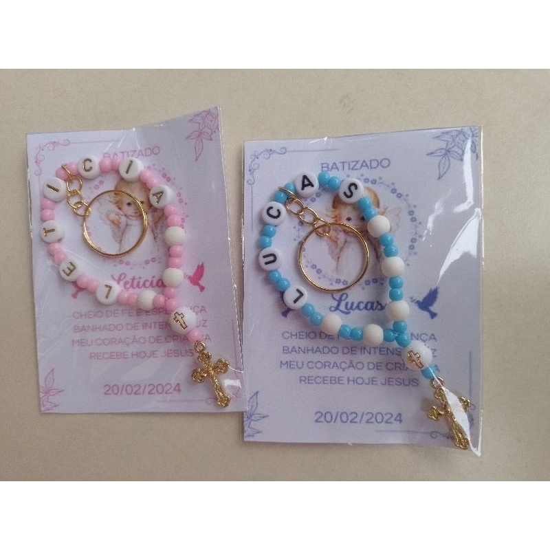 lembrancinha personalizada para batizado , primeira comunhão , crisma / kit 10 mini terço chaveiro para lembrancinha