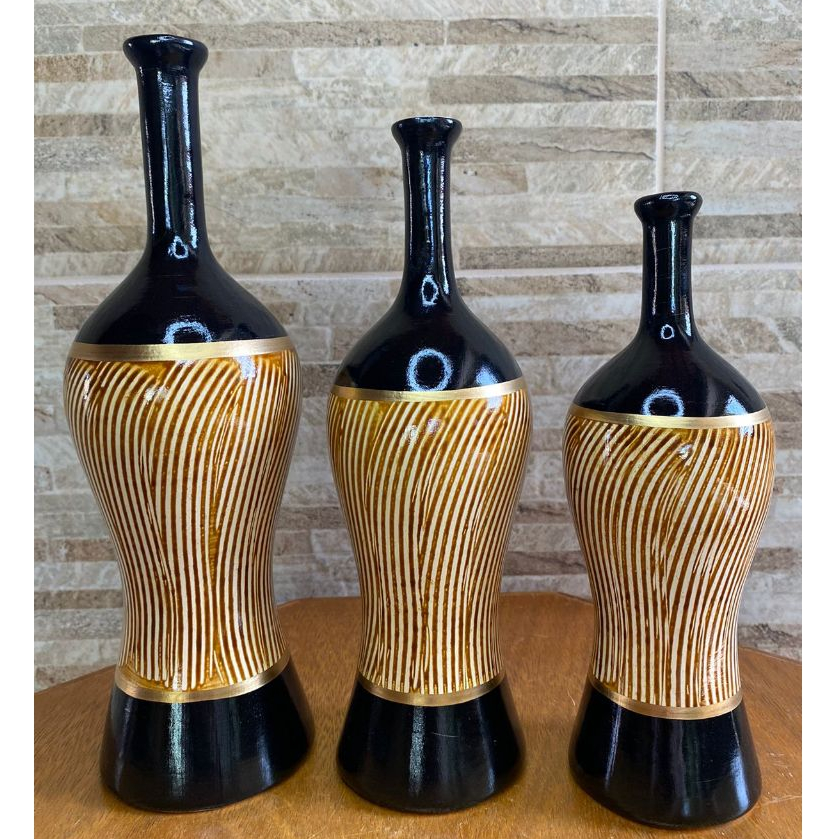 Kit Decorativo Enfeite Luxo Sala Decoração Mesa Cerâmica Trio de Vasos - Julia em Oferta na Shopee