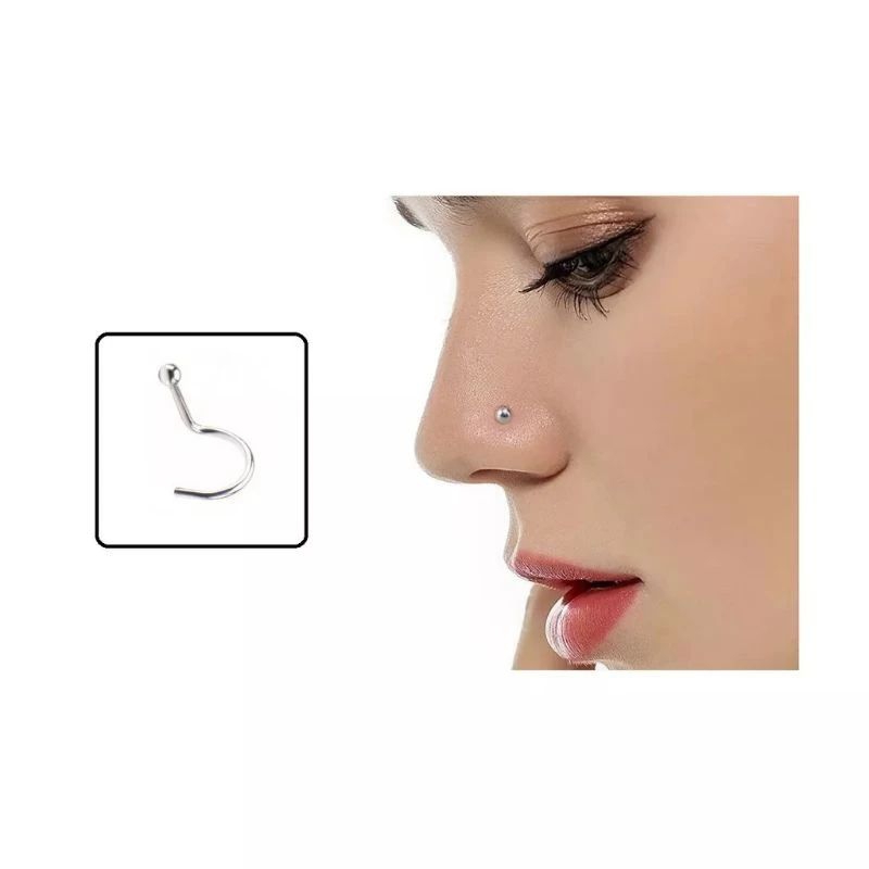 Piercing de Nariz Nostril Bolinha Prata Curvado Masculino Feminino Aço cirúrgico