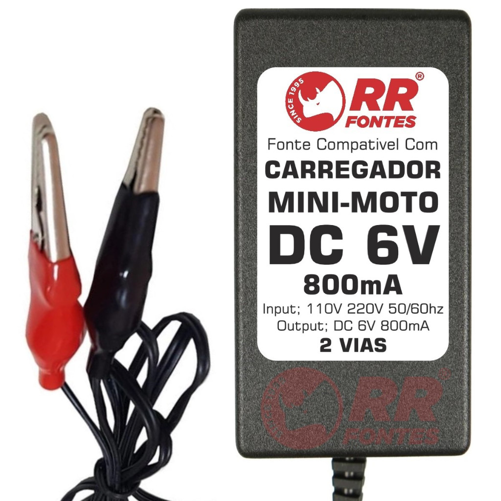 Fonte Carregador Mini Carros e Moto Eletrica Bandeirante Biemme Garras Jacaré 6v 800ma 6v 900ma