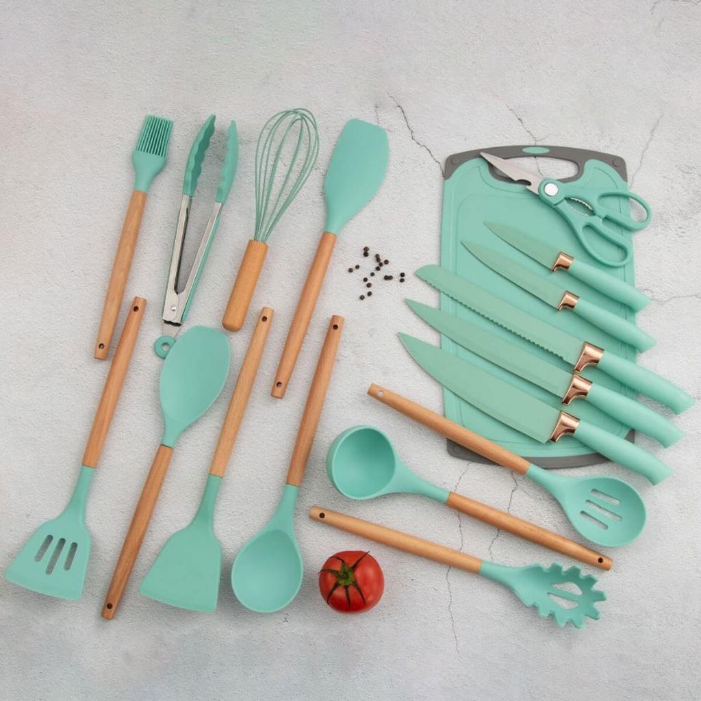 Kit Utensílios de Cozinha Verde [19 Peças] Marca Importado Modelo UTC-18