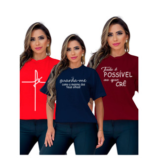 Kit 3 Camiseta T-shirt Feminina Blusa Leão Jesus Religiosa, Gospel - Estilosa
