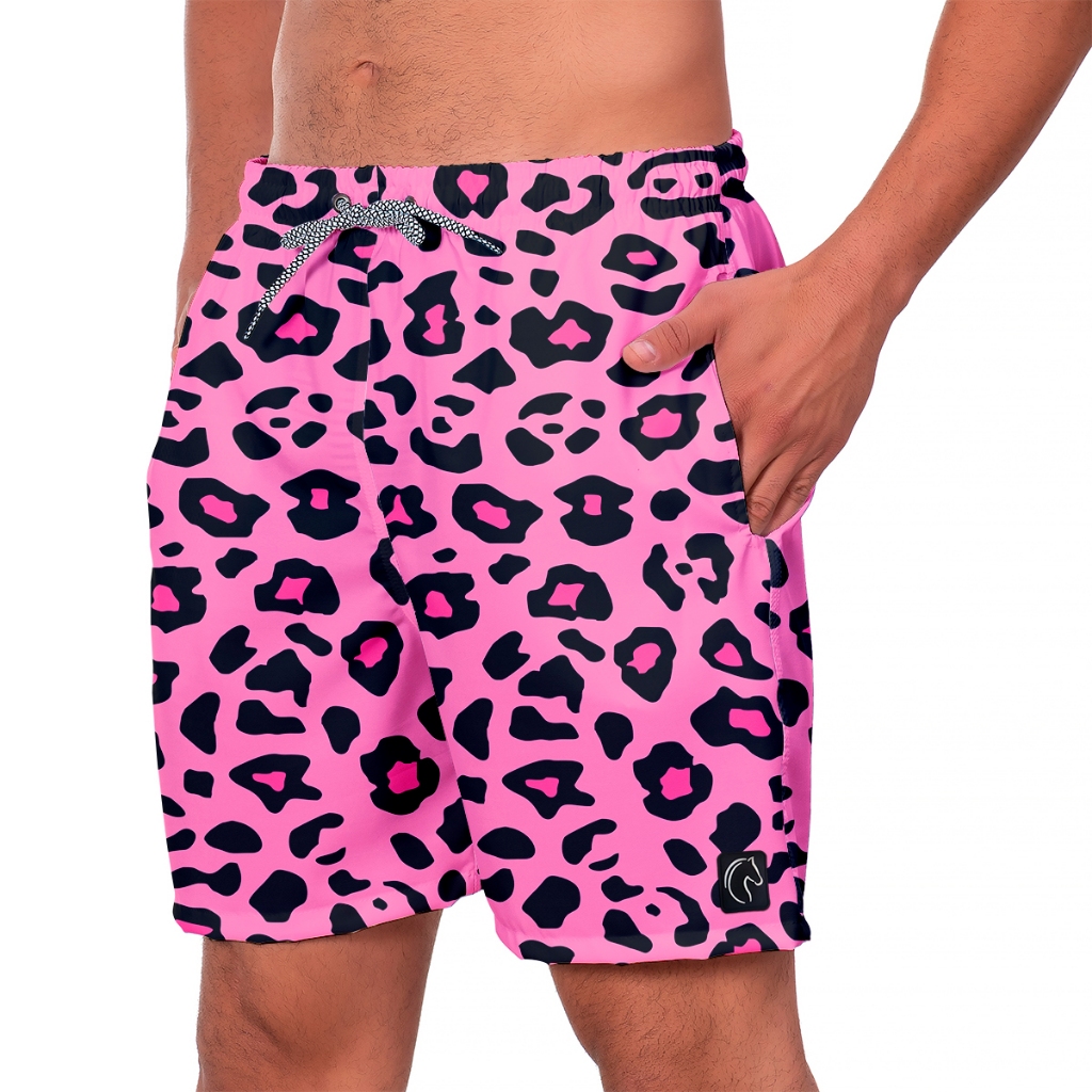 Short Masculino Animal Print Onça Pintada Bermuda Masculina Premium Leve Moda Praia Casual Durável Seca Rápido