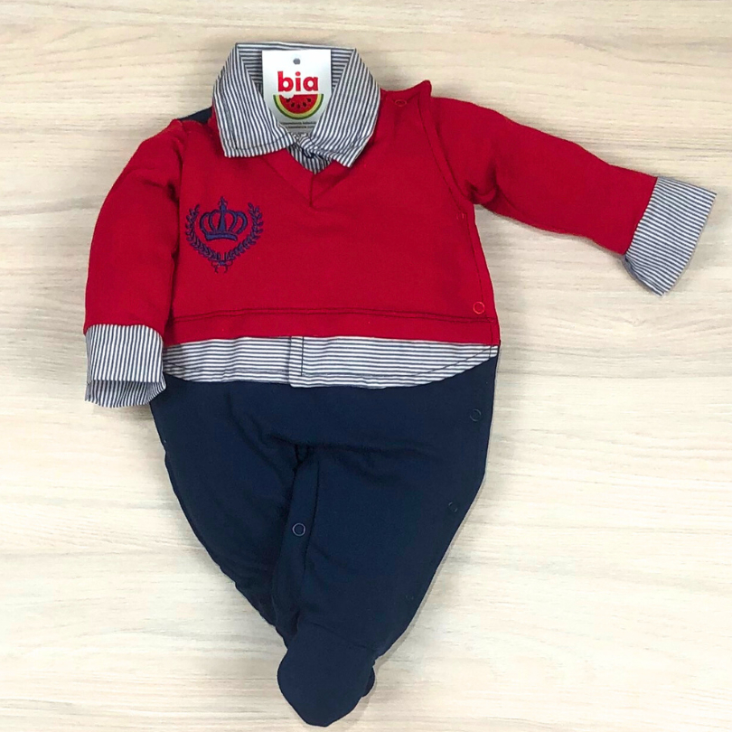 Macacão bebê menino Príncipe com gola camisa macio e confortável