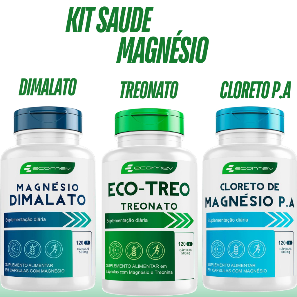 Kit Magnesio L Treonato Dimalato Cloreto PA 500mg Puro Concentrado Ecomev