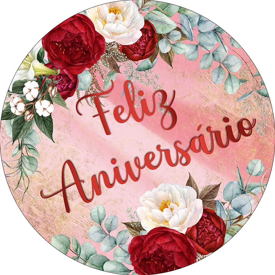 Painel De Festa Redondo Em Tecido - Feliz Aniversário Marmorizado Floral 135 em Oferta na Shopee