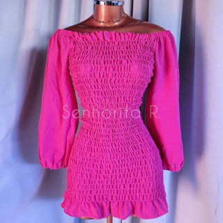 LANÇAMENTO Vestido Lastex Manga Oncinha Floral delicado Estampado Alta Tendência farme