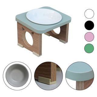 Comedouro Elevado Para Gato Pet MDF Colors Verde Tigela Porcelana