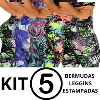 Kit 5 Bermudas Femininas Leggings Estampada Academia Suplex P ao G2