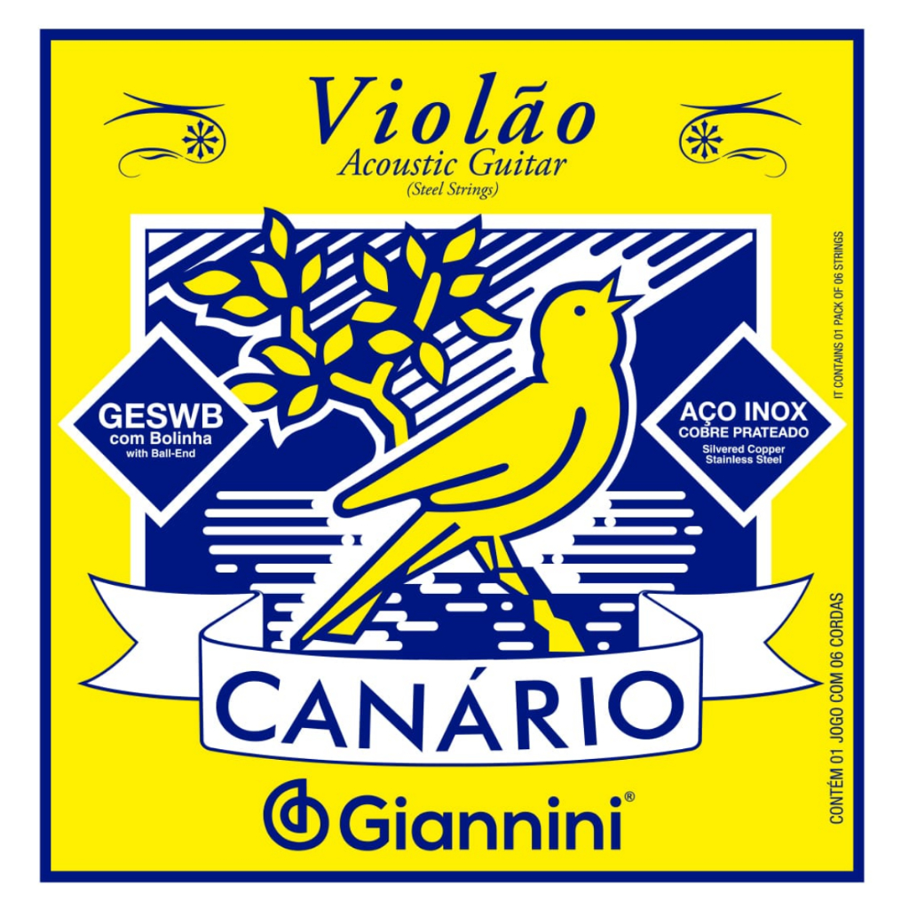 Imagem ENCORDOAMENTO GIANNINI VIOLAO GESWB AÇO TENSÃO MÉDIA 011 C/ BOLINHA