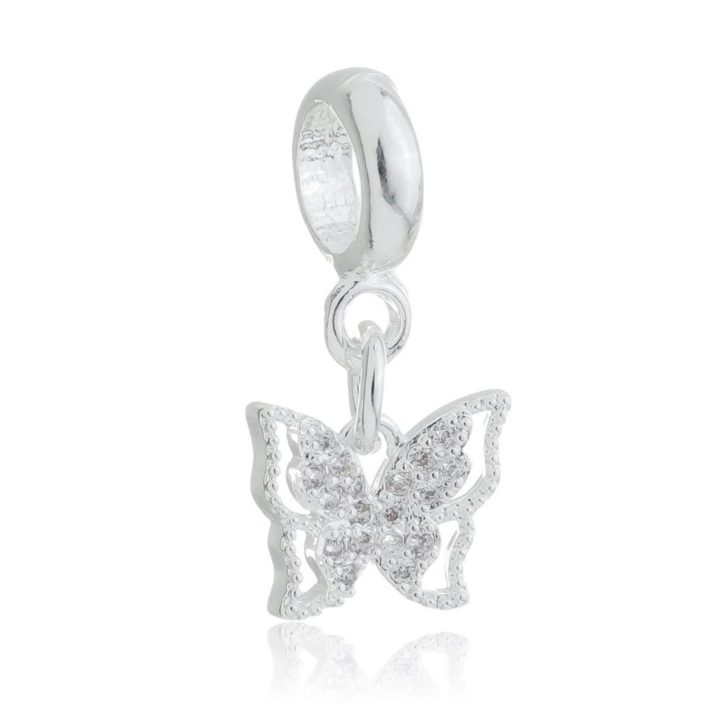 Berloque Borboleta Vazada Cravejada Zircônia Banhada à Prata em Oferta na Shopee