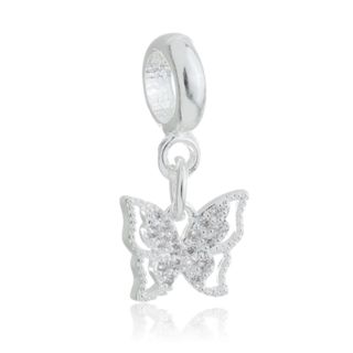 Berloque Borboleta Vazada Cravejada Zircônia Banhada à Prata em Oferta na Shopee