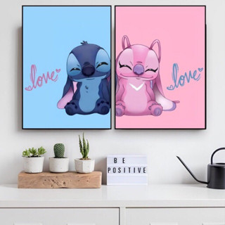 Kit 2 Quadros Decorativos Stitch e Angel Casal Para Quarto, Sala, Área de Lazer Azul e Rosa M em Oferta na Shopee
