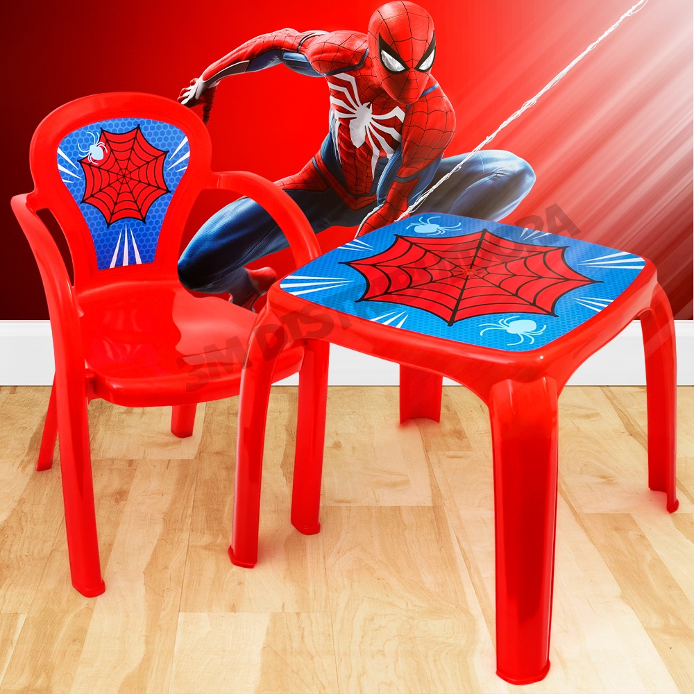 Kit Mesa Mesinha Com Cadeira Decorada Plástico Resistente Brinquedo Didático Brincadeiras Escolar Estudo Área Livre Primeira Infância Princesa Homem Aranha Astronauta Shark Hulk Carros Love Astronauta