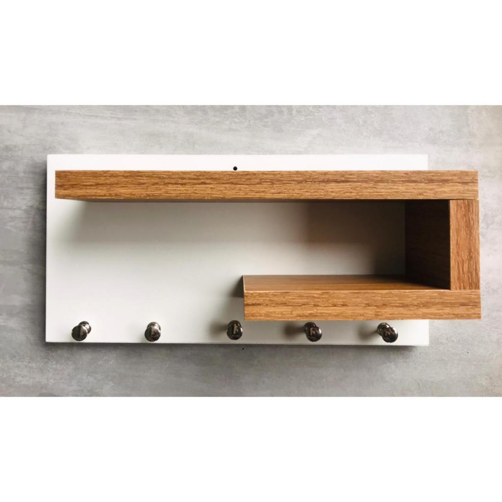 Porta Chaves Grande - Branco e freijó