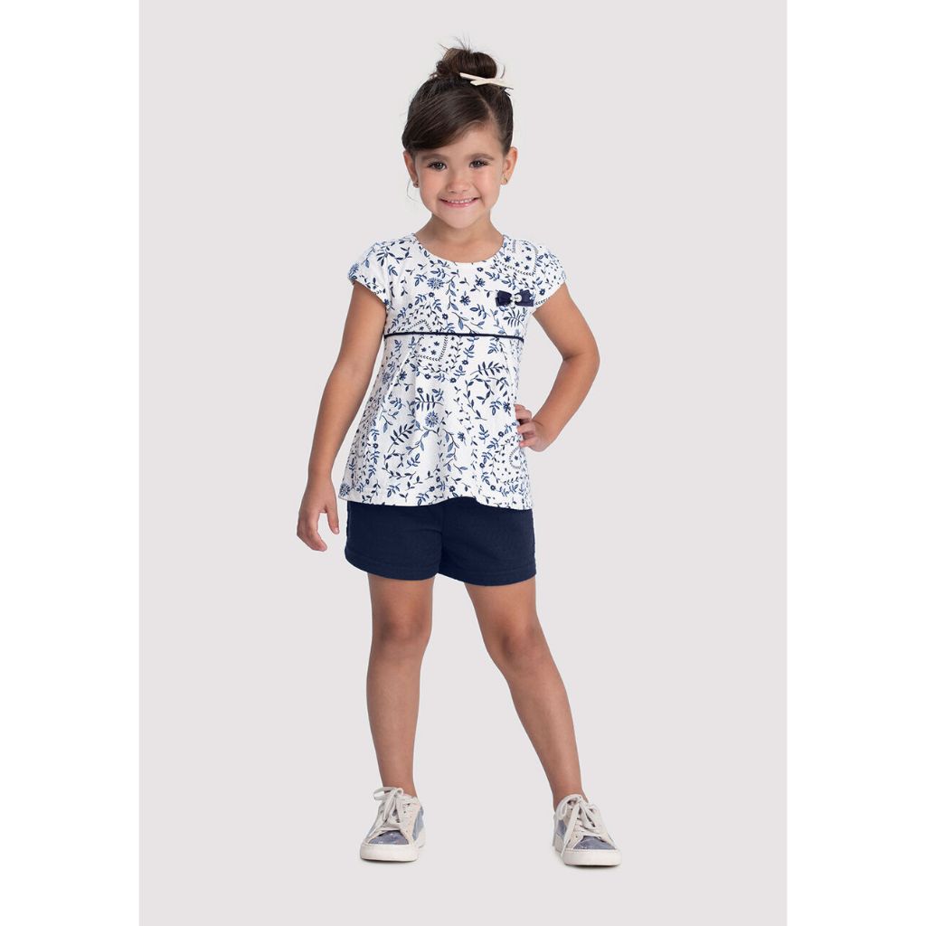 Conjunto Infantil Menina Texturizado Estampado Azul - 46293