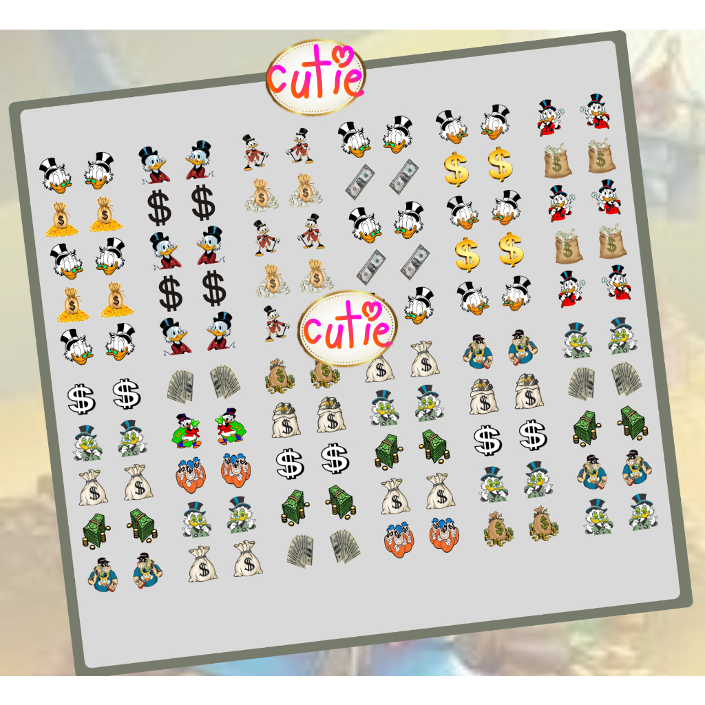 120 Adesivos para Unhas Tio Patinhas Cifrão 3D